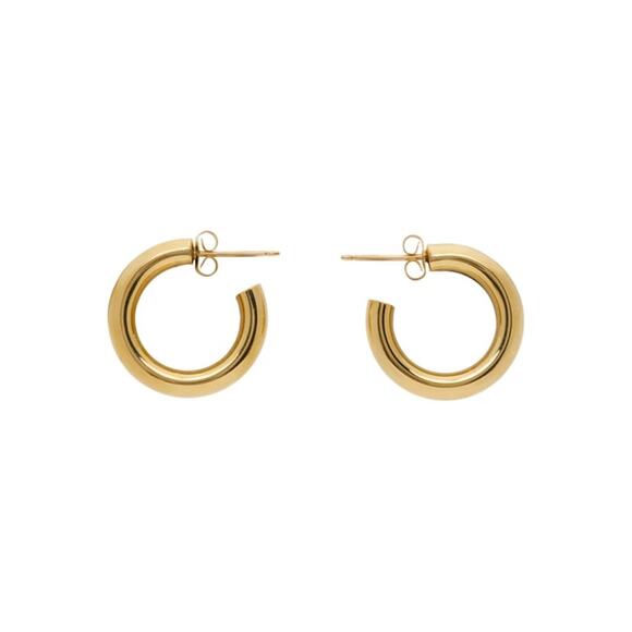 Chunky Gold Hoop Earrings, 22mmx5mm Thick Round Tube Studs, Gold Plated Silver - Picture 5 of 5